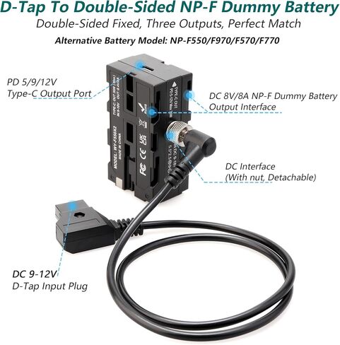 D-Tap to Double-Sided NP-F550/970/570 Dummy Battery Power Adapter. | Compatible for LED Light, Feelworld,Atomos Ninja/Shinobi Monitor, Hollyland Wireless Video Transmission(Thicker version) in Saudi Arabia