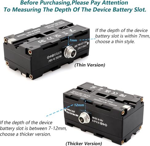 D-Tap to Double-Sided NP-F550/970/570 Dummy Battery Power Adapter. | Compatible for LED Light, Feelworld,Atomos Ninja/Shinobi Monitor, Hollyland Wireless Video Transmission(Thicker version) in Saudi Arabia