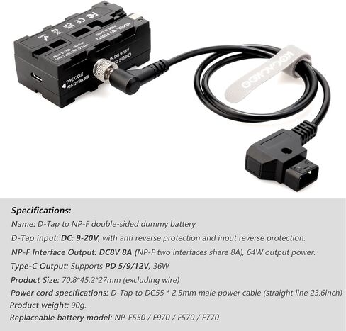 D-Tap to Double-Sided NP-F550/970/570 Dummy Battery Power Adapter. | Compatible for LED Light, Feelworld,Atomos Ninja/Shinobi Monitor, Hollyland Wireless Video Transmission(Thicker version) in Saudi Arabia