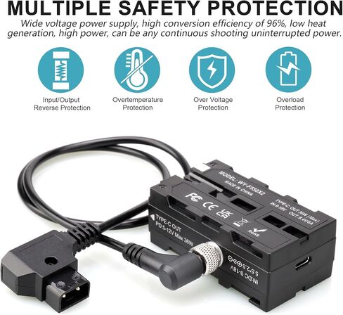 D-Tap to Double-Sided NP-F550/970/570 Dummy Battery Power Adapter. | Compatible for LED Light, Feelworld,Atomos Ninja/Shinobi Monitor, Hollyland Wireless Video Transmission(Thicker version) in Saudi Arabia