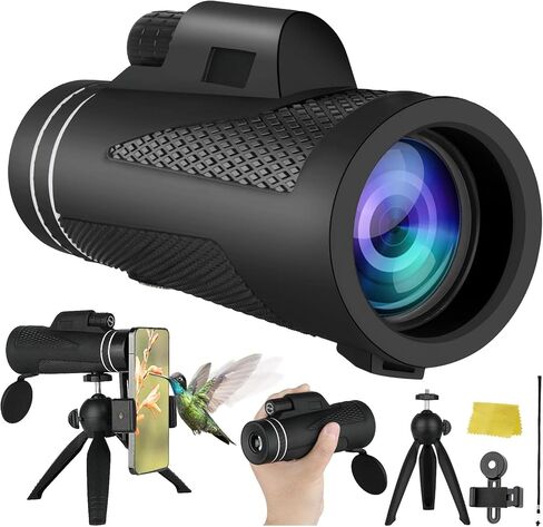 تلسكوب احادي العدسة 80x100 - تلسكوب احادي محمول للبالغين عالي الطاقة، تلسكوب محمول باليد مع حامل ثلاثي القوائم لمشاهدة الطيور والصيد والتخييم والرحلات in Kuwait