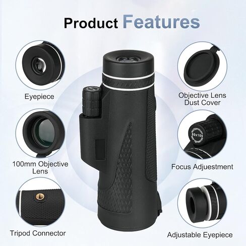 تلسكوب احادي العدسة 80x100 - تلسكوب احادي محمول للبالغين عالي الطاقة، تلسكوب محمول باليد مع حامل ثلاثي القوائم لمشاهدة الطيور والصيد والتخييم والرحلات in Kuwait