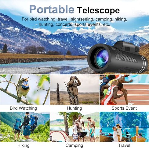 تلسكوب احادي العدسة 80x100 - تلسكوب احادي محمول للبالغين عالي الطاقة، تلسكوب محمول باليد مع حامل ثلاثي القوائم لمشاهدة الطيور والصيد والتخييم والرحلات in Kuwait