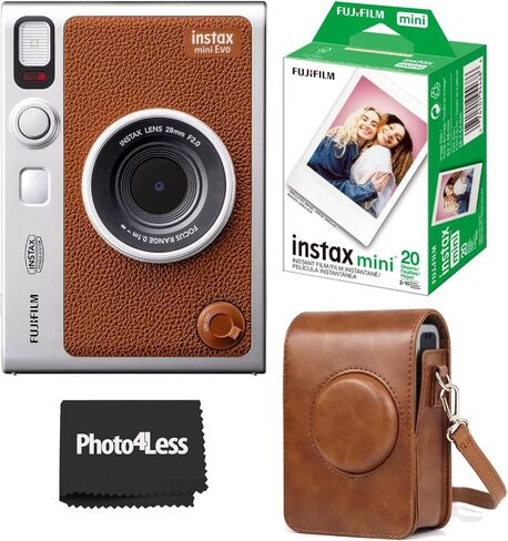 حزمة كاميرا Fujifilm Instax Mini EVO Hybrid الفورية مع حافظة متوافقة مع Fujifilm Instax Mini EVO + Fujifilm Instax Mini Twin Pack Instant Film (16437396) (بني) in Kuwait