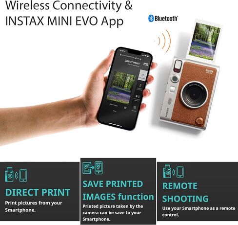 حزمة كاميرا Fujifilm Instax Mini EVO Hybrid الفورية مع حافظة متوافقة مع Fujifilm Instax Mini EVO + Fujifilm Instax Mini Twin Pack Instant Film (16437396) (بني) in Kuwait
