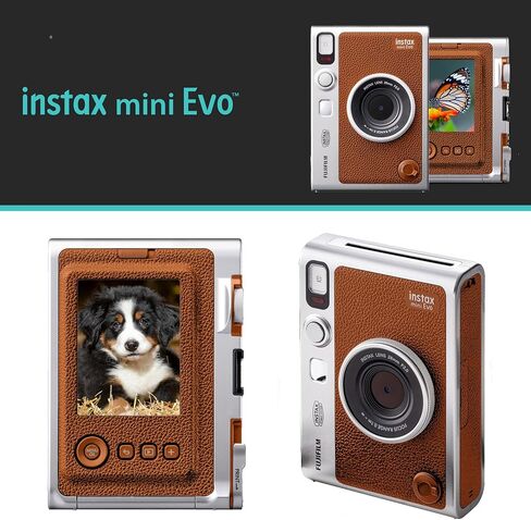 حزمة كاميرا Fujifilm Instax Mini EVO Hybrid الفورية مع حافظة متوافقة مع Fujifilm Instax Mini EVO + Fujifilm Instax Mini Twin Pack Instant Film (16437396) (بني) in Kuwait