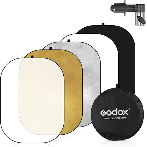 Godox 23x35 in/60x90cm Light Reflector Diffuser, 5-in-1 Portable Collapsible Round Multi Disc with Holder Clip & Bag for Studio Shooting,Video Location-Gold,Silver,White,Black,Translucent in Kuwait