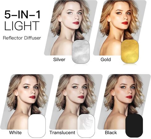 Godox 23x35 in/60x90cm Light Reflector Diffuser, 5-in-1 Portable Collapsible Round Multi Disc with Holder Clip & Bag for Studio Shooting,Video Location-Gold,Silver,White,Black,Translucent in Kuwait
