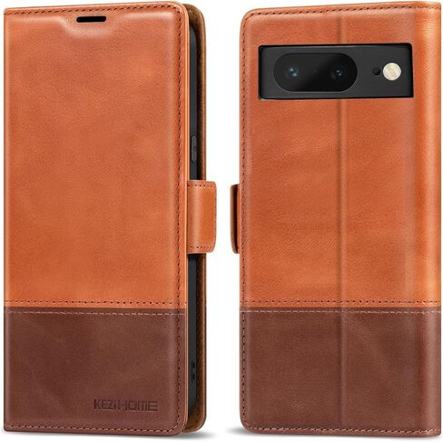 KEZiHOME Case for Google Pixel 8, Genuine Leather [RFID Blocking] Wallet Case with Card Holder Kickstand Flip Heavy Duty Protective Phone Cover for Google Pixel 8 5G (Black/Brown) in Kuwait