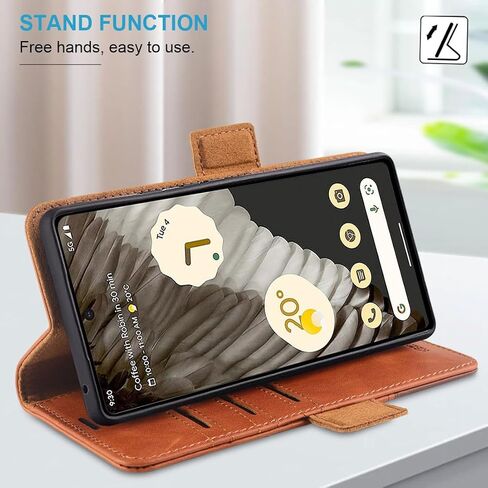 KEZiHOME Case for Google Pixel 8, Genuine Leather [RFID Blocking] Wallet Case with Card Holder Kickstand Flip Heavy Duty Protective Phone Cover for Google Pixel 8 5G (Black/Brown) in Kuwait