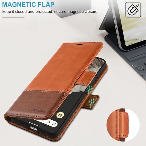 KEZiHOME Case for Google Pixel 8, Genuine Leather [RFID Blocking] Wallet Case with Card Holder Kickstand Flip Heavy Duty Protective Phone Cover for Google Pixel 8 5G (Black/Brown) in Kuwait
