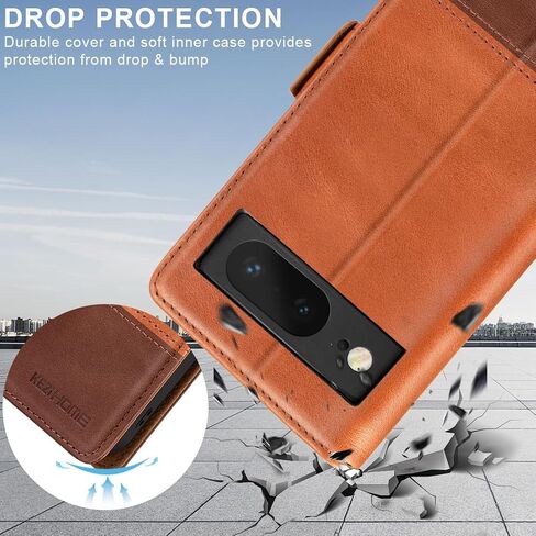 KEZiHOME Case for Google Pixel 8, Genuine Leather [RFID Blocking] Wallet Case with Card Holder Kickstand Flip Heavy Duty Protective Phone Cover for Google Pixel 8 5G (Black/Brown) in Kuwait