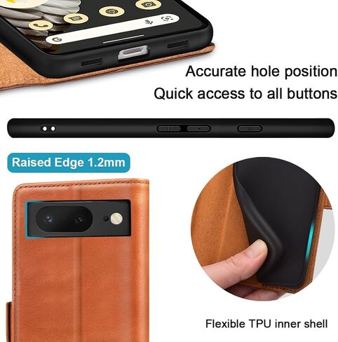 KEZiHOME Case for Google Pixel 8, Genuine Leather [RFID Blocking] Wallet Case with Card Holder Kickstand Flip Heavy Duty Protective Phone Cover for Google Pixel 8 5G (Black/Brown) in Kuwait