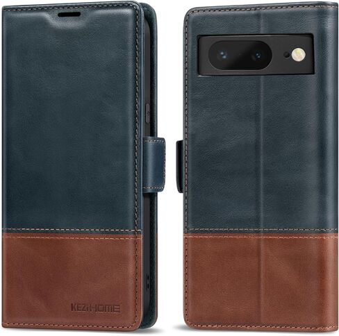 KEZiHOME Case for Google Pixel 8, Genuine Leather [RFID Blocking] Wallet Case with Card Holder Kickstand Flip Heavy Duty Protective Phone Cover for Google Pixel 8 5G (Black/Brown) in Kuwait