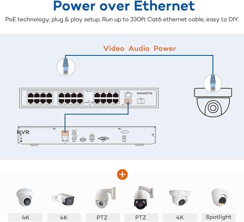 نظام كاميرا أمان ONWOTE سلكي 4K NVR PoE، رؤية ليلية ملونة للكشف عن المركبات البشرية، 4 * 6 ميجابكسل خارجي 122 درجة زاوية واسعة كاميرات IP صوتية، 8 قنوات 8 ميجابكسل NVR 2 تيرابايت، طقم مراقبة المنزل CCTV in Kuwait
