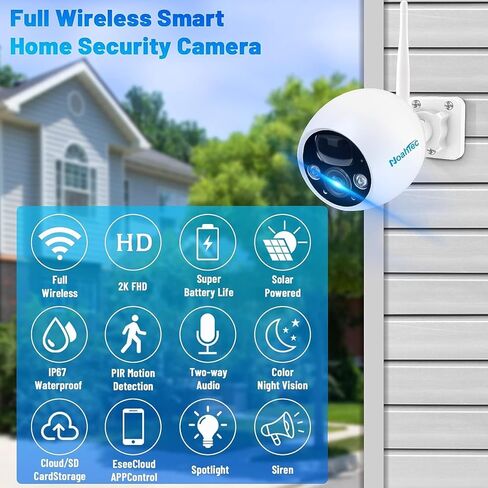 NoahTec Solar Security Cameras Wireless Outdoor, 2K HD Battery Solar Powered Cameras for Home Security Outside AI Motion Detection Siren, Spotlight Night Vision Two Way Talk (2.4GHz WiFi) in Kuwait