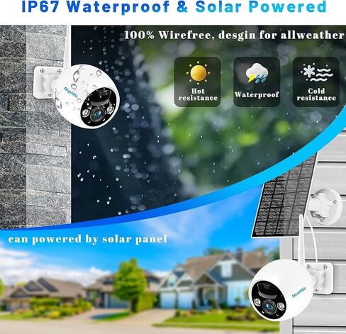 NoahTec Solar Security Cameras Wireless Outdoor, 2K HD Battery Solar Powered Cameras for Home Security Outside AI Motion Detection Siren, Spotlight Night Vision Two Way Talk (2.4GHz WiFi) in Kuwait