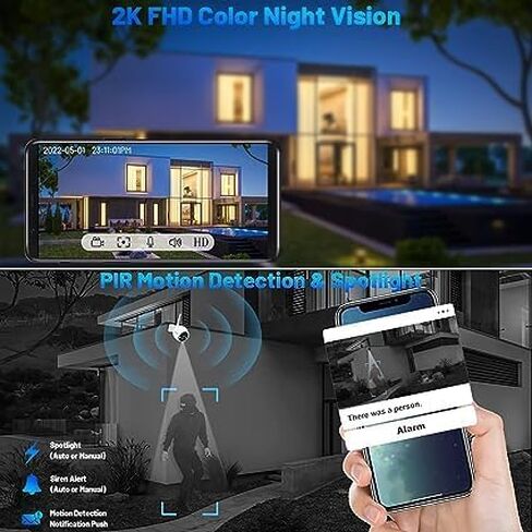 NoahTec Solar Security Cameras Wireless Outdoor, 2K HD Battery Solar Powered Cameras for Home Security Outside AI Motion Detection Siren, Spotlight Night Vision Two Way Talk (2.4GHz WiFi) in Kuwait