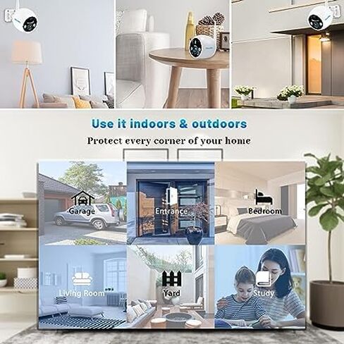 NoahTec Solar Security Cameras Wireless Outdoor, 2K HD Battery Solar Powered Cameras for Home Security Outside AI Motion Detection Siren, Spotlight Night Vision Two Way Talk (2.4GHz WiFi) in Kuwait