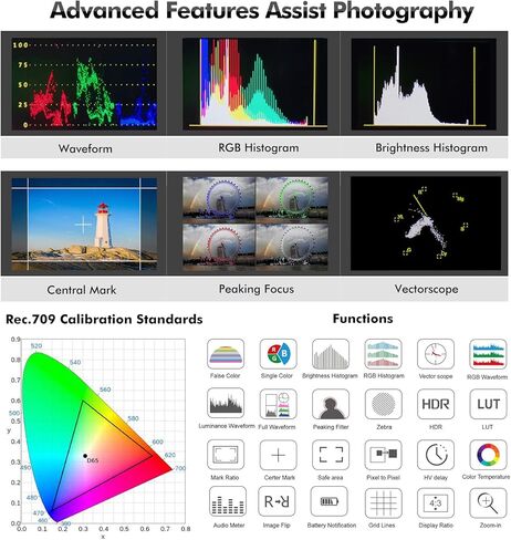 ديسفيو شاشة ميدانية للكاميرا R705 بشاشة لمس 7 انش FHD IPS بزاوية رؤية 178 درجة ومنفذ HDMI بدقة 4K ومنفذ HDMI ثلاثي الابعاد وموج موجي ثلاثي الابعاد ومدرج بياني بالوان زائفة وتركيز ذروة، شاشة كاميرا HDR in Kuwait