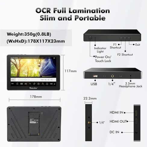 ديسفيو شاشة ميدانية للكاميرا R705 بشاشة لمس 7 انش FHD IPS بزاوية رؤية 178 درجة ومنفذ HDMI بدقة 4K ومنفذ HDMI ثلاثي الابعاد وموج موجي ثلاثي الابعاد ومدرج بياني بالوان زائفة وتركيز ذروة، شاشة كاميرا HDR in Kuwait