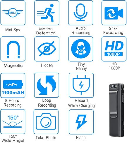 Mini Body Camera Video Recorder, Pocket Camera, Tiny Camera, Nanny Small Cam, Body Spy Camera, Small Security Camera for Home Outdoor Office and More (with 32G Black Super high-Speed Memory Card) in Kuwait
