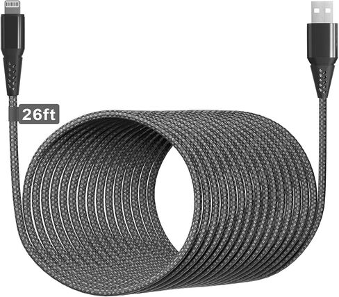 سلك شاحن iPhone طويل للغاية 20FT/6M [معتمد من Apple MFi]، كابل Lightning طويل، شاحن طويل مجدول من النايلون 2.4A لهاتف iPhone 14 13 Pro 12 11 X XS Max in Kuwait