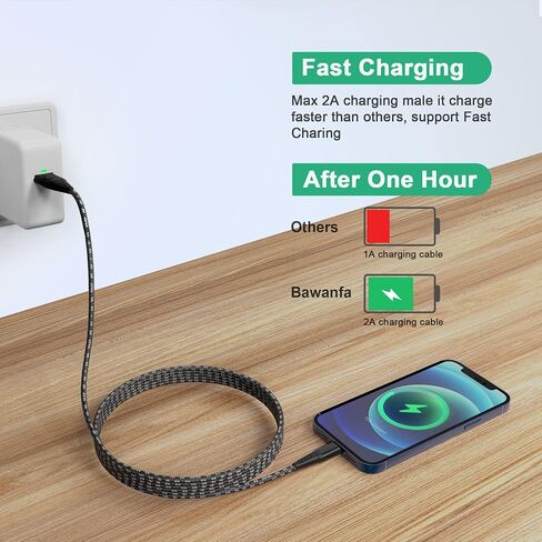 سلك شاحن iPhone طويل للغاية 20FT/6M [معتمد من Apple MFi]، كابل Lightning طويل، شاحن طويل مجدول من النايلون 2.4A لهاتف iPhone 14 13 Pro 12 11 X XS Max in Kuwait