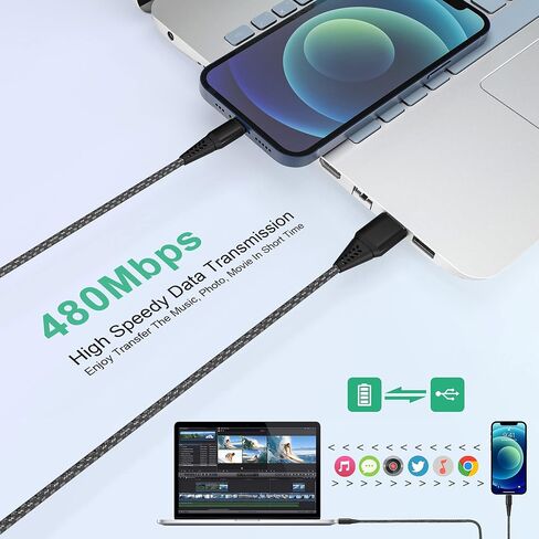 سلك شاحن iPhone طويل للغاية 20FT/6M [معتمد من Apple MFi]، كابل Lightning طويل، شاحن طويل مجدول من النايلون 2.4A لهاتف iPhone 14 13 Pro 12 11 X XS Max in Kuwait