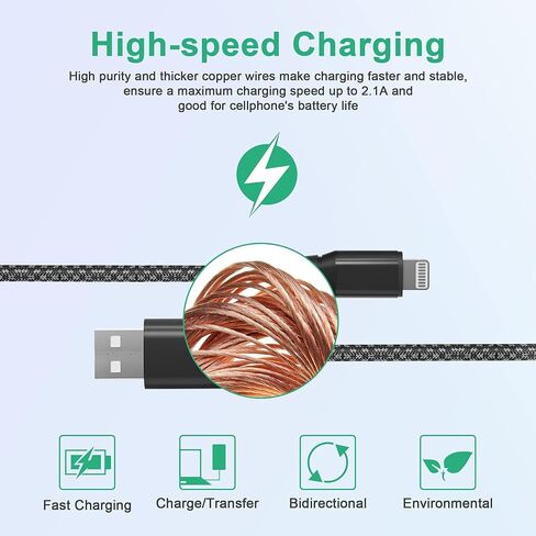 سلك شاحن iPhone طويل للغاية 20FT/6M [معتمد من Apple MFi]، كابل Lightning طويل، شاحن طويل مجدول من النايلون 2.4A لهاتف iPhone 14 13 Pro 12 11 X XS Max in Kuwait