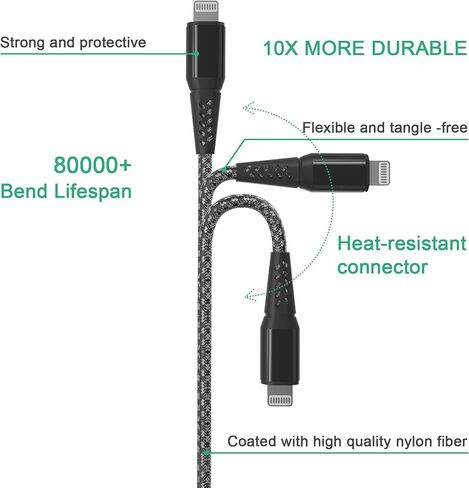 سلك شاحن iPhone طويل للغاية 20FT/6M [معتمد من Apple MFi]، كابل Lightning طويل، شاحن طويل مجدول من النايلون 2.4A لهاتف iPhone 14 13 Pro 12 11 X XS Max in Kuwait
