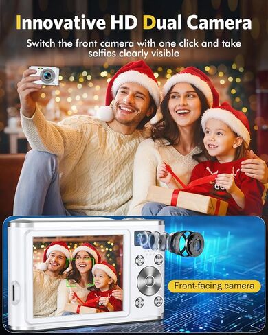 كاميرا رقمية FHD 4K 48MP كاميرا تسجيل فيديو مع ضبط تلقائي للصورة كاميرا مزدوجة 16X تكبير رقمي مع بطاقة 32 جيجابايت كاميرات رقمية صغيرة للصور كاميرا سفر مدمجة محمولة للأطفال الأولاد والبنات والمراهقين، أبيض in Kuwait