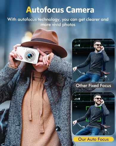 كاميرا رقمية FHD 4K 48MP كاميرا تسجيل فيديو مع ضبط تلقائي للصورة كاميرا مزدوجة 16X تكبير رقمي مع بطاقة 32 جيجابايت كاميرات رقمية صغيرة للصور كاميرا سفر مدمجة محمولة للأطفال الأولاد والبنات والمراهقين، أبيض in Kuwait