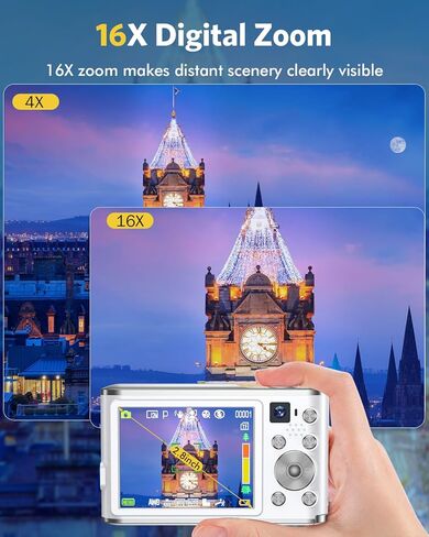 كاميرا رقمية FHD 4K 48MP كاميرا تسجيل فيديو مع ضبط تلقائي للصورة كاميرا مزدوجة 16X تكبير رقمي مع بطاقة 32 جيجابايت كاميرات رقمية صغيرة للصور كاميرا سفر مدمجة محمولة للأطفال الأولاد والبنات والمراهقين، أبيض in Kuwait