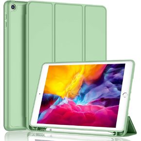 حافظة iMieet iPad 9.7 (موديل 2018/2017، الجيل السادس/الخامس)، غطاء ذكي مع حامل أقلام وظهر سيليكون ناعم لحماية الجسم بالكامل، غطاء تنبيه/نوم تلقائي (أزرق سماوي)