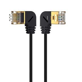 LOKEKE Cat8 Ethernet Network Cable - 1.96FT Gold-Plated 2,000MHz 40Gbps Cat8 RJ45 Ethernet LAN Network Male to Male Left Angled Cable Cord Wire for Router TV Moden PC(M-M L, 0.6M)
