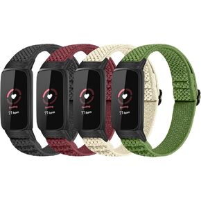 Huamanlou 4 Pack Elastic Bands Compatible with Fitbit Luxe Bands, Soft Adjustable Nylon Sport Loop Stretchy Straps Replacement Wristband Women Men for Fitbit Luxe