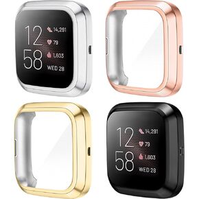 Vanjua Compatible with Fitbit Versa 2 Screen Protector Case, Soft TPU Bumper Full Around Protective Cover Only for Fitbit Versa 2 Smartwatch Accessories (Black+Rosegold+Pink+Clear)