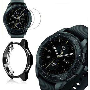 [2+1 Pack] Compatible for Samsung Galaxy Watch 42mm Case Cover with Screen Protector, Soft TPU Plated Protective Bumper Shell + Tempered Glass Screen Cover Film Protector for Galaxy Watch 42mm