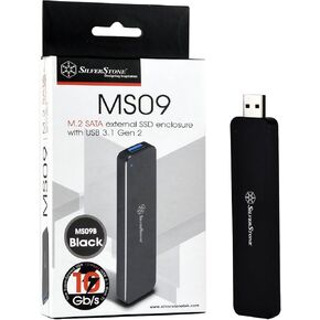 SilverStone Technology M.2 SATA SSD to USB 3.1 Gen 2 Enclosure with Retractable Aluminum USB Type-A Housing in Black MS09B