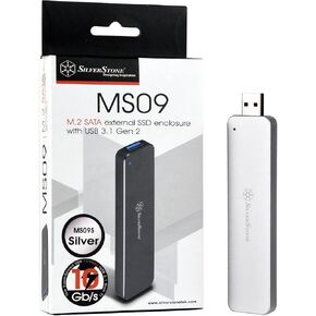 SilverStone Technology M.2 SATA SSD to USB 3.1 Gen 2 Enclosure with Retractable Aluminum USB Type-A Housing in Black MS09B