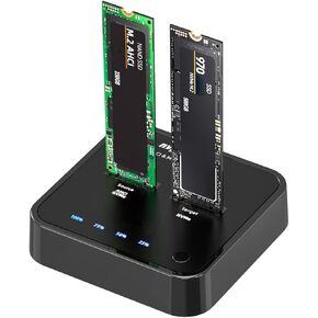 ISHEEP K3016P2 NVMe AHCI Cloner Duplicator, 20Gbps Dual Bay M.2 SSD Docking Station, Support Offline Cloner and Copy Function, SSD Size for 2230 / 2242 / 2260 / 2280
