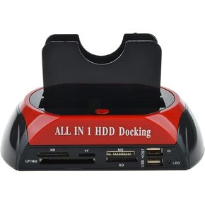 RIWPKFH Hard Drive Docking Station USB 2.0 to 2.5 3.5 Inch SATA IDE Dual Slots External HDD SSD Enclosure with Card Reader and USB Hub in Kuwait