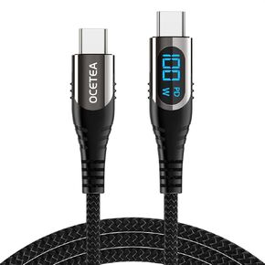 Ocetea USB C to USB C Cable (100W 5A), 6.6ft Type C Cable with LED Display, USB C Charger Cord Fast Charging Compatible with iPhone 15/15 Pro/15 Plus/15 Pro Max, MacBook, iPad, Galaxy S23 S22, Pixel