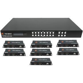 4x4 4K 60Hz HDMI HDBaseT Matrix Switch Extender Over Cat5e/6 Up to 130ft | Supports IR, RS232, PoC, Web GUI, Control 4 by J-Tech Digital [JTECH-MXT40B]