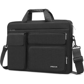 MOSISO Laptop Shoulder Bag Compatible with MacBook Air 13 inch M3 M2 M1 2024-2018/Pro 13 inch 2024-2016/Surface Pro 9/8/7/X with 2 Raised&1 Flapover&1 Horizontal Pocket&Handle&Belt, Black
