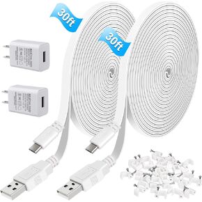 30ft/9m Power Extension Cable for Wyze Cam V3,WyzeCam Outdoor,Wyze Cam Pan,Arlo Pro 2/Essential,Eufy,Kasa,Yi,Blink Camera,NestCam Indoor,Micro USB Charging Cord for Security Camera (2 Pack)