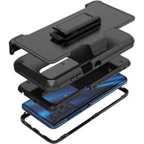 Compatible with Motorola Edge 2021/Edge 5G UW 2021 Case,Heavy Duty Rugged Shockproof Full Body Protection Kickstand Case with Belt Clip Holster for Motorola Edge 2021 Phone (Black)