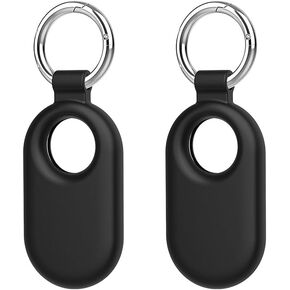 for Samsung Galaxy SmartTag2 Case, 2 Pack Protective Silicone Case for Galaxy SmartTag2 with Key Ring for Keys, Wallet, Luggage, Pets (Black/Black)