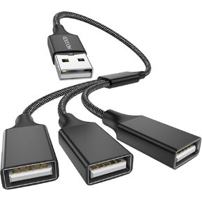 3 in 1 USB Splitter Cable, Portable USB 2.0 Hub for Charging, Data Transfer, Laptop, Mac